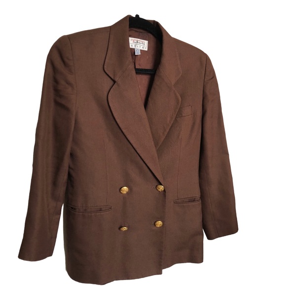 Talbots VIntage Double Breasted Linen Blazer Brown Size 2P - Picture 2 of 13